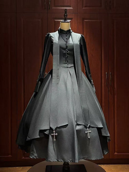 All Black Nun Lolita Long Sleeves Dress