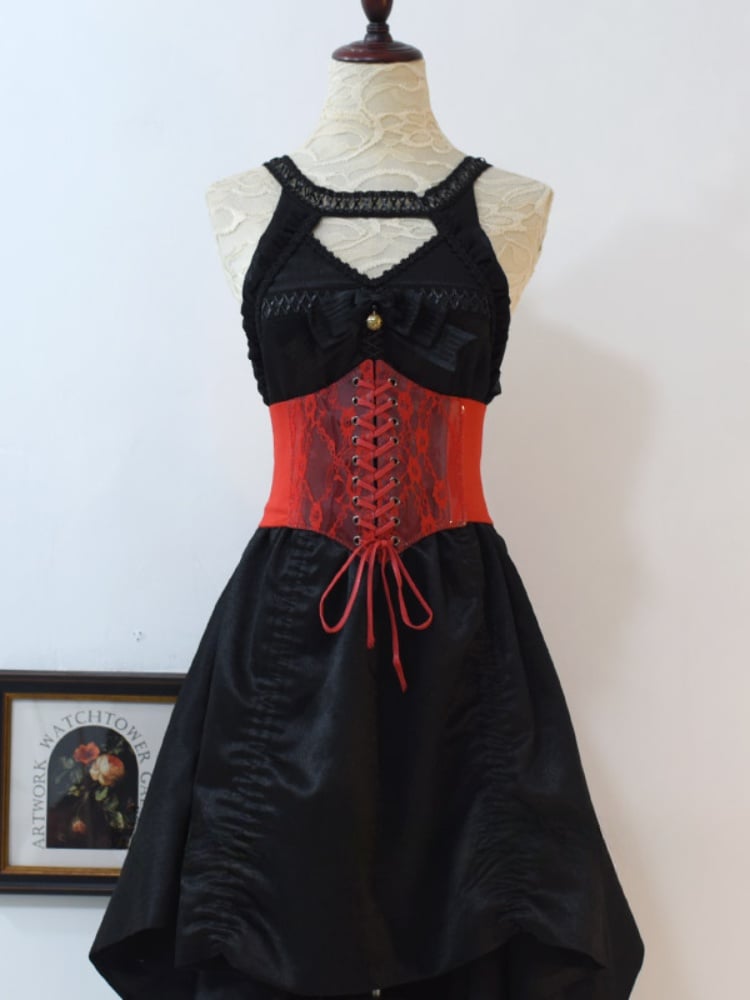 Gothic Red Lace-up Detail Corset Belt