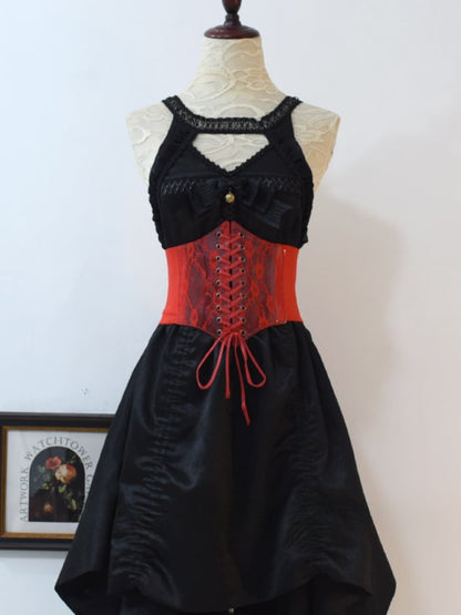 Gothic Red Lace-up Detail Corset Belt