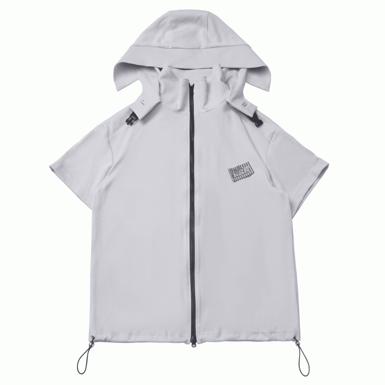 Black/Apricot Techwear Hooded T-Shirt