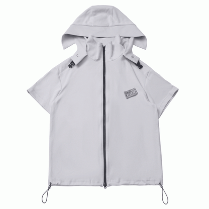 Black/Apricot Techwear Hooded T-Shirt