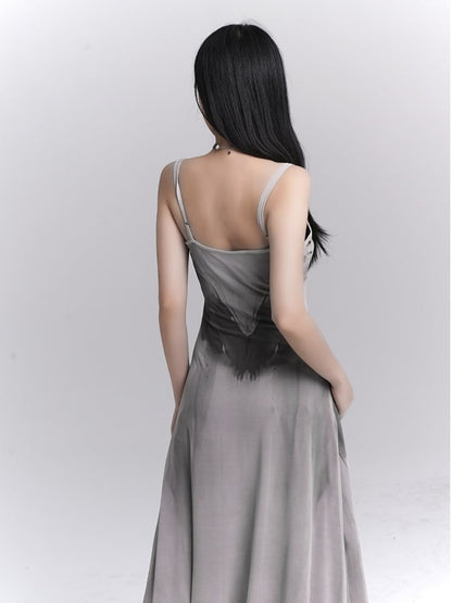 Gothic Gray Butterfly Print Slim-fitting Slip Dress