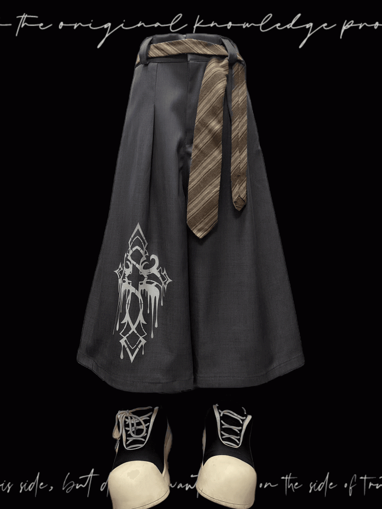 Gray Cross Print Vintage Wide-Leg Pants
