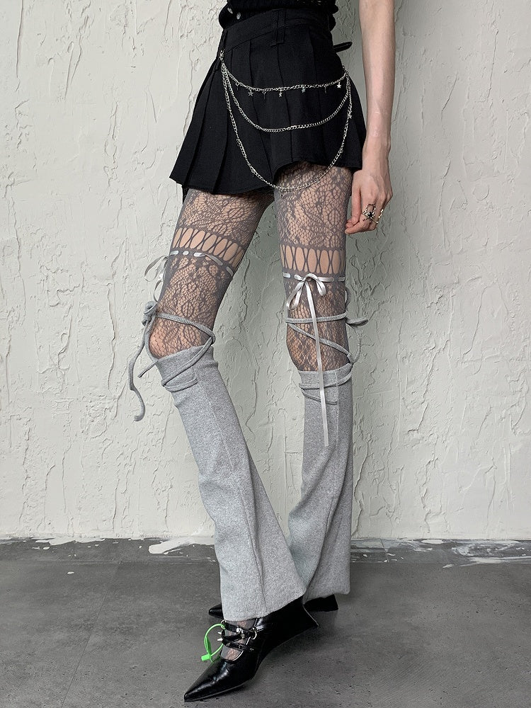 Gray Y2K Self-tie Straps Leg Sleeves