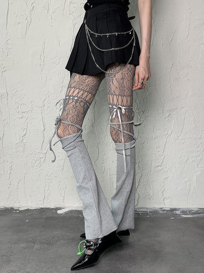 Gray Y2K Self-tie Straps Leg Sleeves