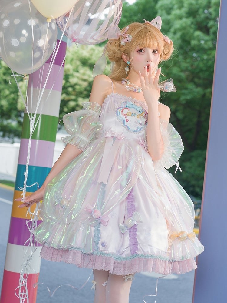 Light Purple Candy and Bead Decorated Spaghetti Straps Dress Sweet Lolita JSK