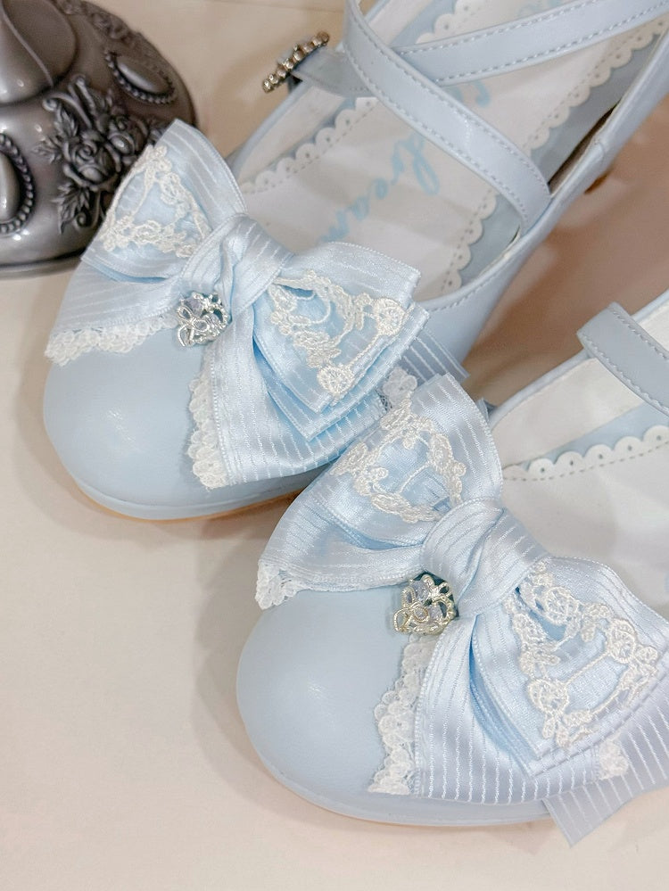 Light Blue Crisscross Design Heart Buckle Bow at Top High Heels