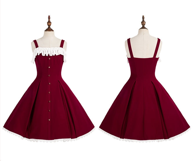 Red Slim Fit Waist Elegant Lolita Fashion Dress