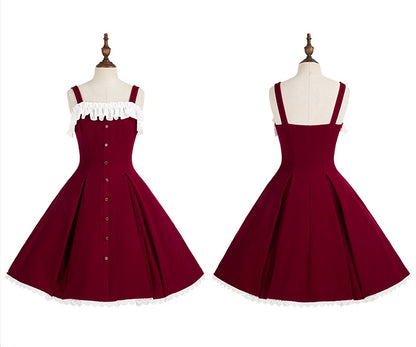 Red Slim Fit Waist Elegant Lolita Fashion Dress