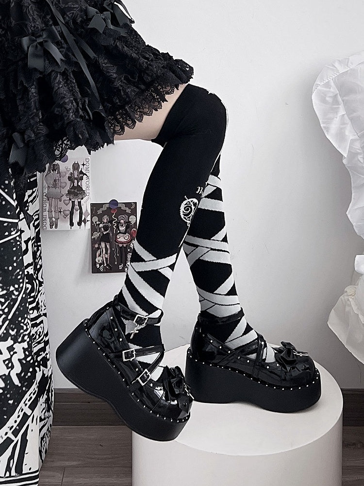 Demon Wings Punk Black Platforms Cross Details