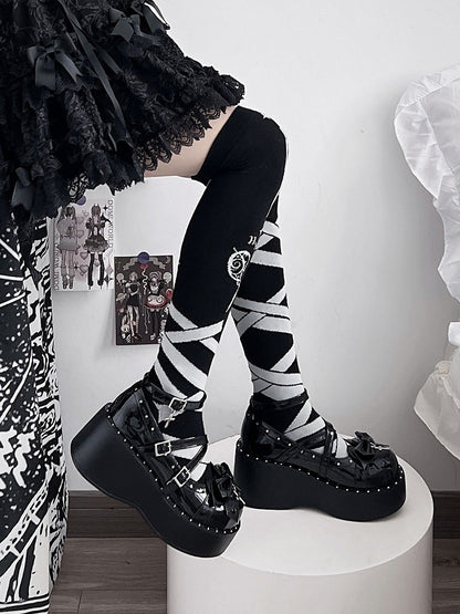 Demon Wings Punk Black Platforms Cross Details