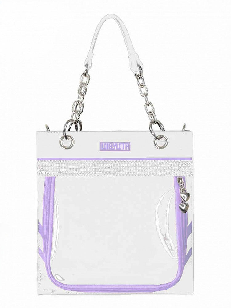 White & Purple Sweetheart Charm Zipper Ita Shoulder Bag