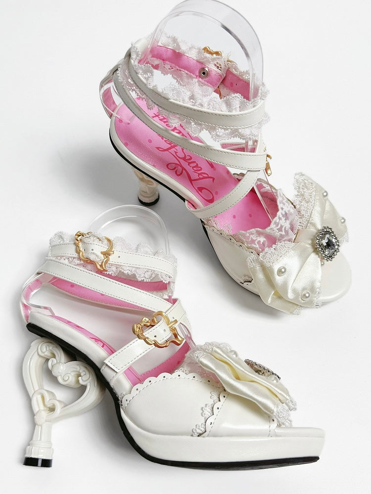White Gyaru Fashion Heart-shaped High Heels Sandals
