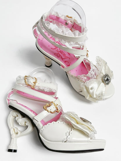 White Gyaru Fashion Heart-shaped High Heels Sandals