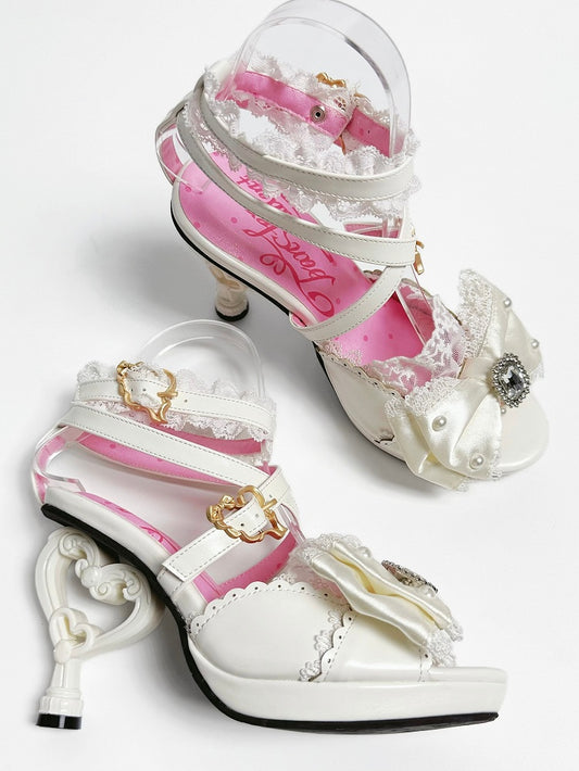 White Gyaru Fashion Heart-shaped High Heels Sandals