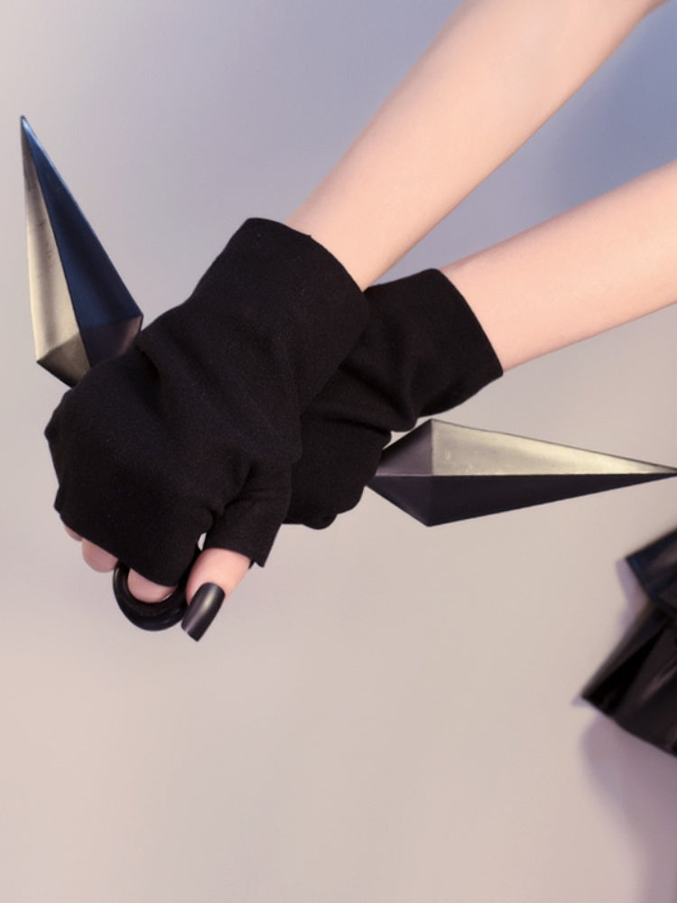 Black Cyberpunk Gothic Fingerless Gloves