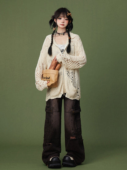 Clearance-Size XL for Waist 77.5CM Black and Pink High Waist Frayed Hem Wide Leg High Street Jeans