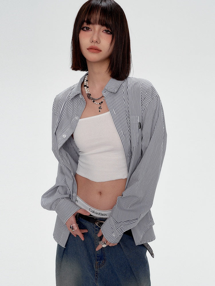 Black Graffiti Letters Blue and White Striped Preppy Unisex Shirt