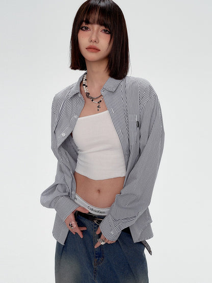 Black Graffiti Letters Blue and White Striped Preppy Unisex Shirt