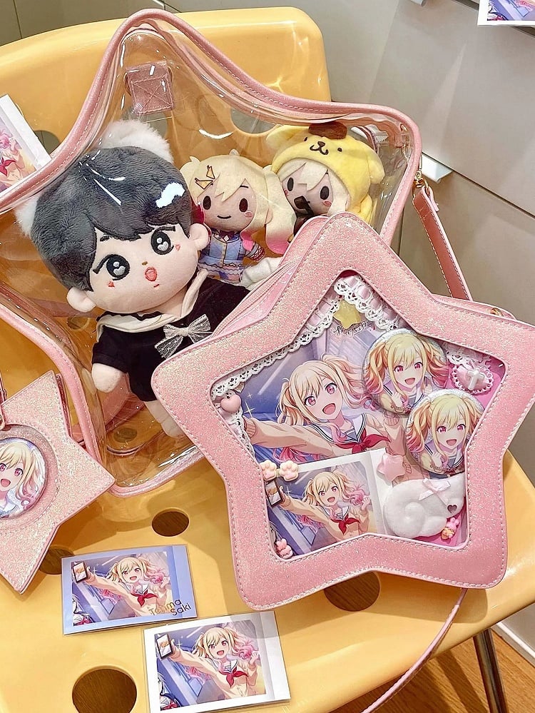 Pink PU Star-shaped Ita Bag Set with Detachable Badge Charm