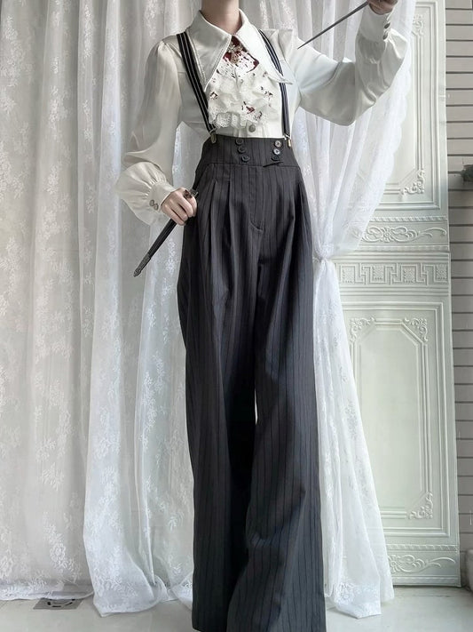 Striped Fabric Dark Gray Ouji Lolita Pants