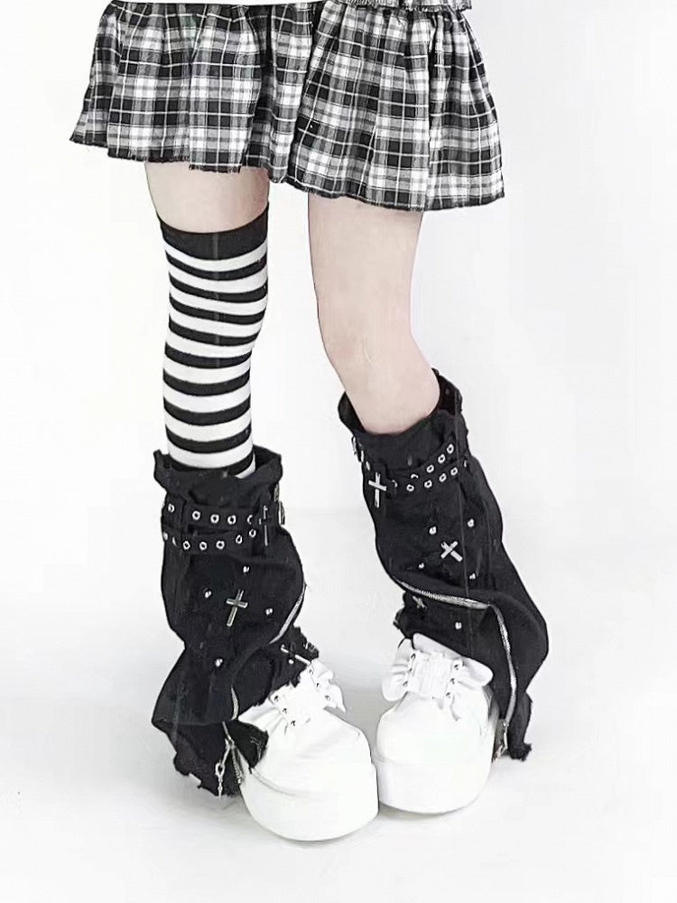 Punk Cross Wings White Jirai Kei Platforms High Block Heel