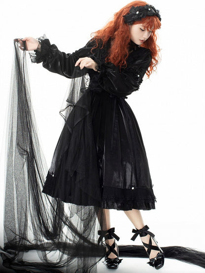 Bat Wings Bow Gothic Black Lace-up Block Heels Balletcore Shoes