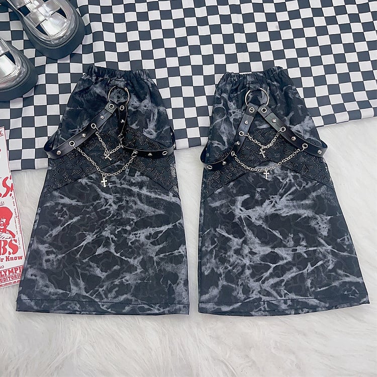 Black/Brown Wasteland Punk Cross Charm Tie Dye Design Leg Warmers