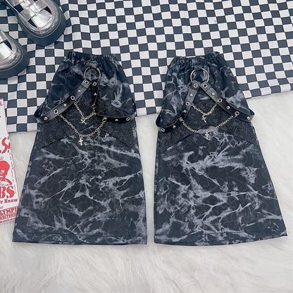 Black/Brown Wasteland Punk Cross Charm Tie Dye Design Leg Warmers