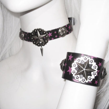 Black & Pink Star Pattern Stud Pendant Punk Choker