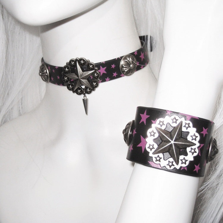 Black & Pink Star Pattern Punk Bracelet