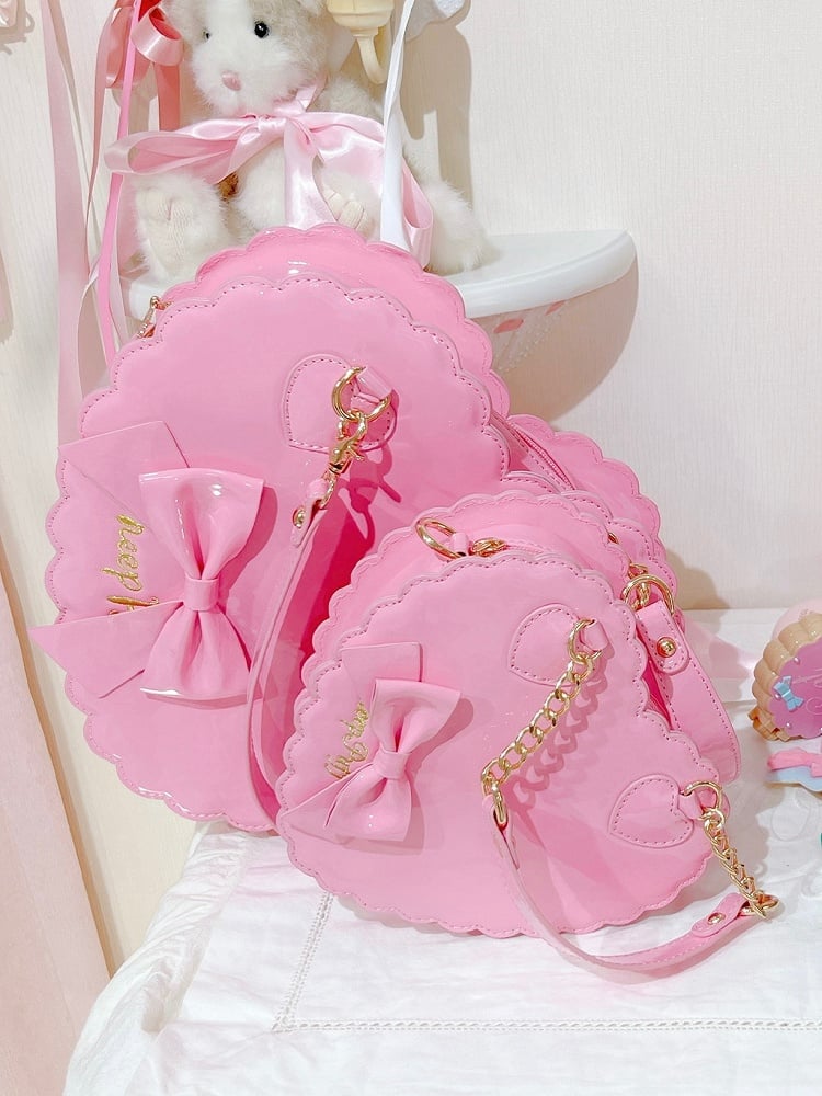 Barbie Pink Sweet Lolita 2-Way Bag in PU Leather - Heart-shaped Design, Bow Accents & Zip Closure