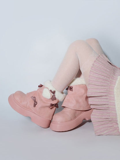Bow Accents Pink Sweet Winter Boots