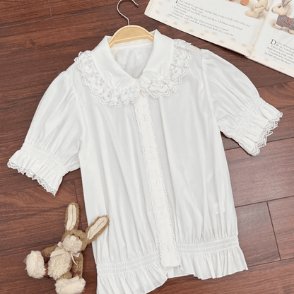 Butterfly Appliques Embellished Peter Pan Collar White Lolita Blouse