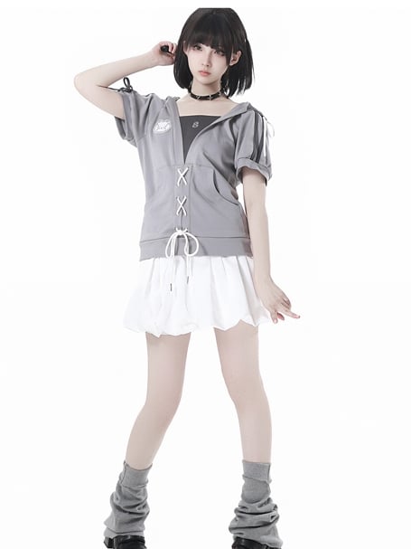 White Elastic Waist Bubble Skirt