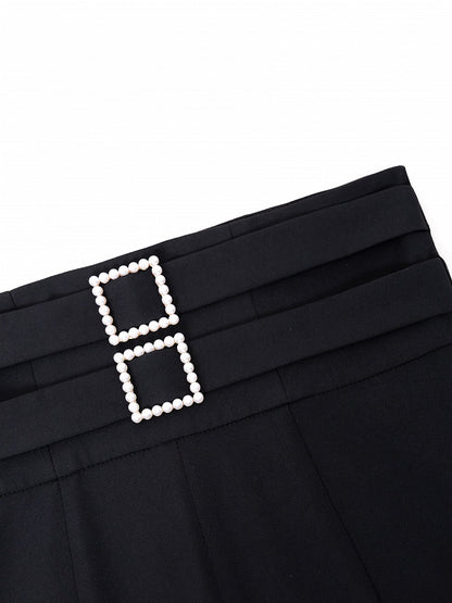 Black High Waist Flowing Pleated Chiffon Panels Wide-leg Pants