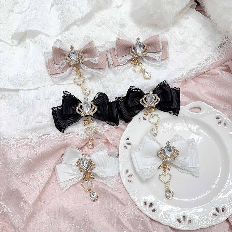 11 Colors Jirai Kei Crown Rhinestone Bow Hair Clip