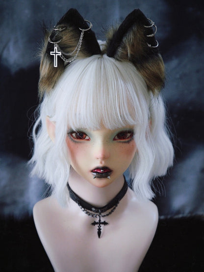 Cross Chains Decorated Black and Yellow Gothic Kitty Ears KC