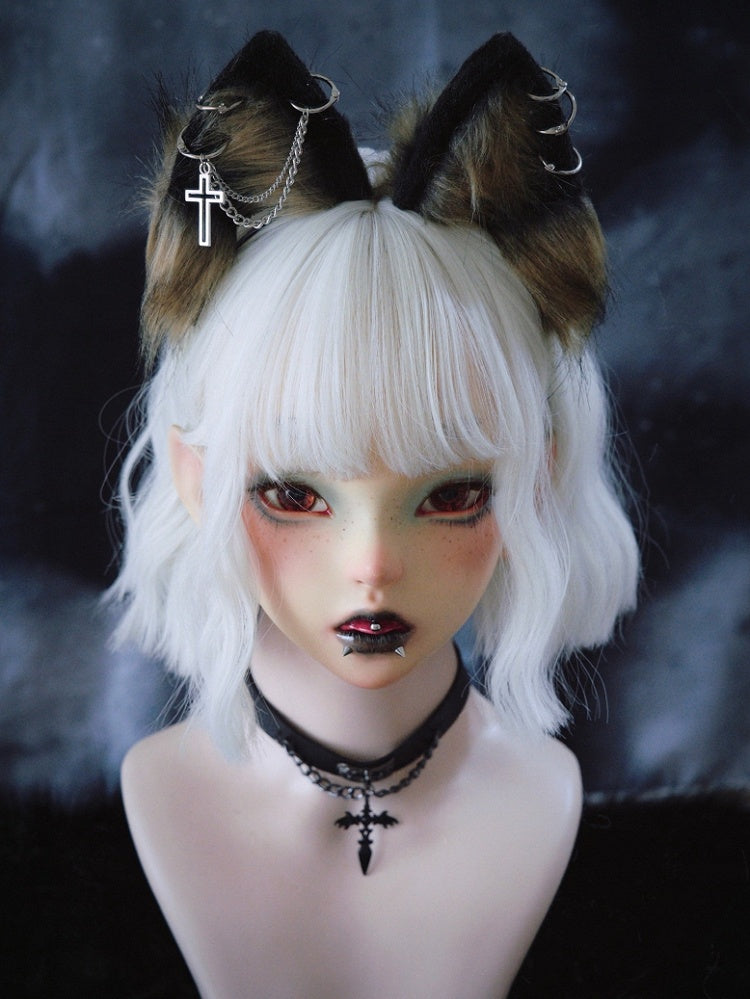 Cross Chains Decorated Black and Yellow Gothic Kitty Ears KC