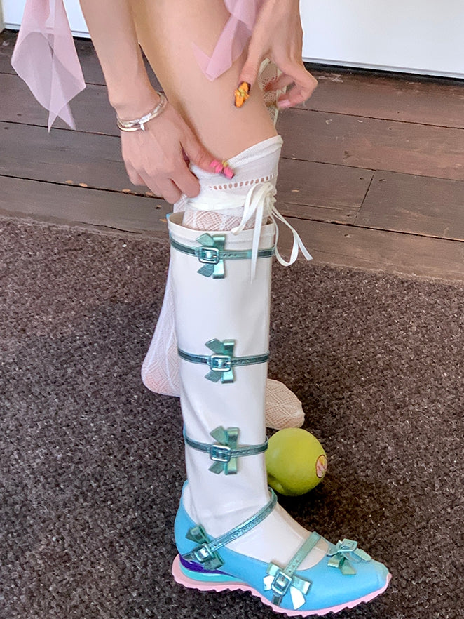 6 Color Options Self-tie Strap Diamond Pattern Over-knee Stockings