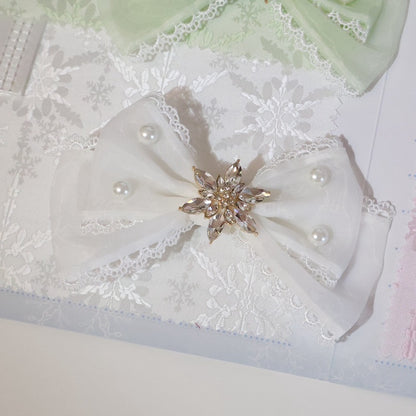 5 Color Options Beaded And Rhinestone Decorated Bowknot Hairclip