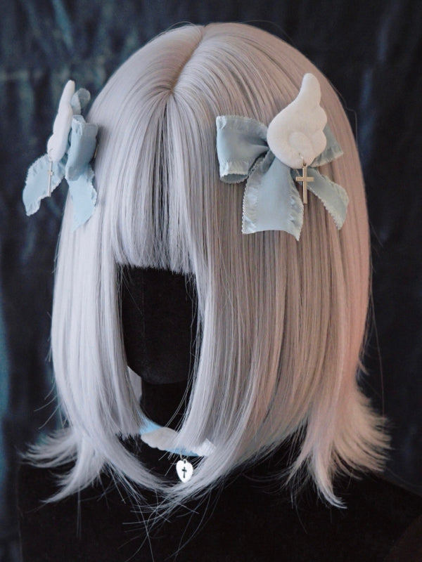 Cross Charm Blue and White Handmade Angel Wings Bowknot Hairclips