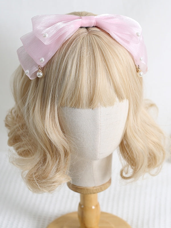 13 Colors Cute Lolita Pearlescent Gauze Bowknot KC with Bead Decorations