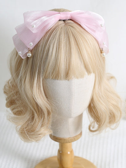 13 Colors Cute Lolita Pearlescent Gauze Bowknot KC with Bead Decorations