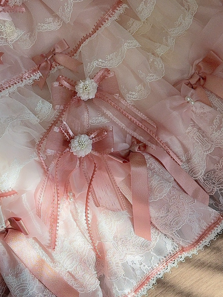 Pink Floral Design Bowknot Hairclip