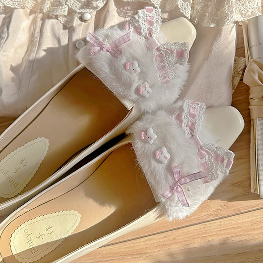Apricot Pointed Toe Bow at Top 1CM Heel Slip-in Flats