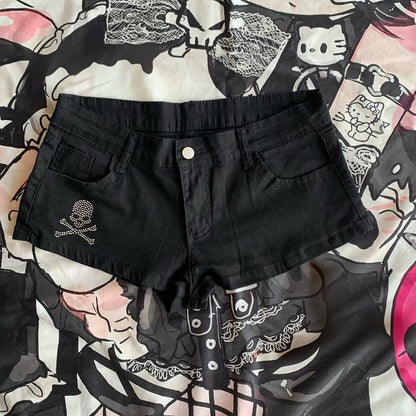 Black Rhinestoned Skeleton Punk Shorts 2 Options