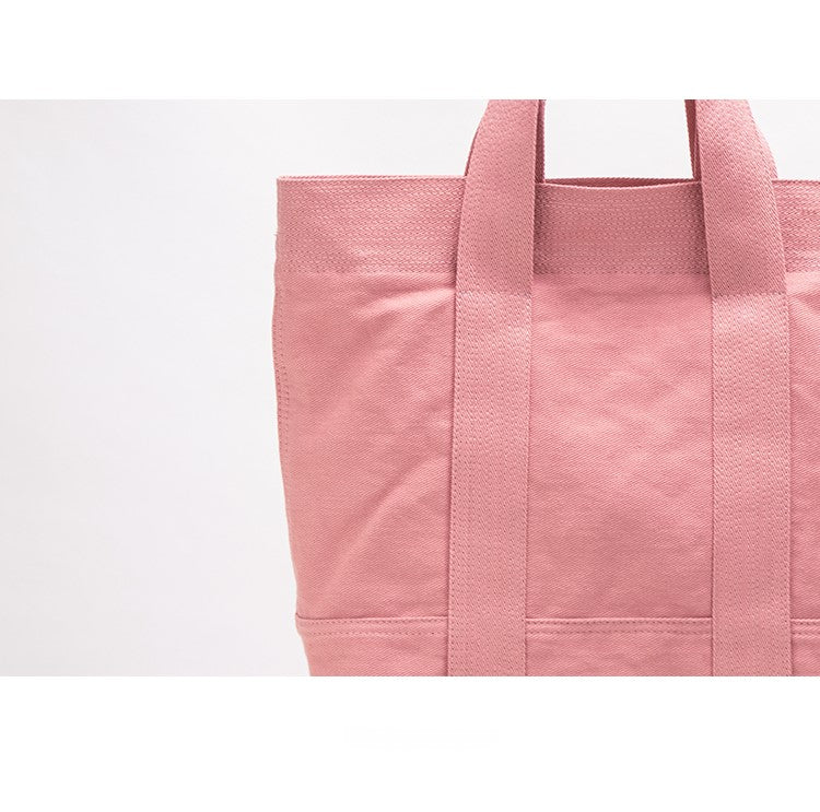 Small-Sized Chic Pink Double-Handle Canvas Tote Bag with Ruffle Accents