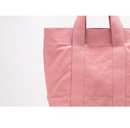 Small-Sized Chic Pink Double-Handle Canvas Tote Bag with Ruffle Accents