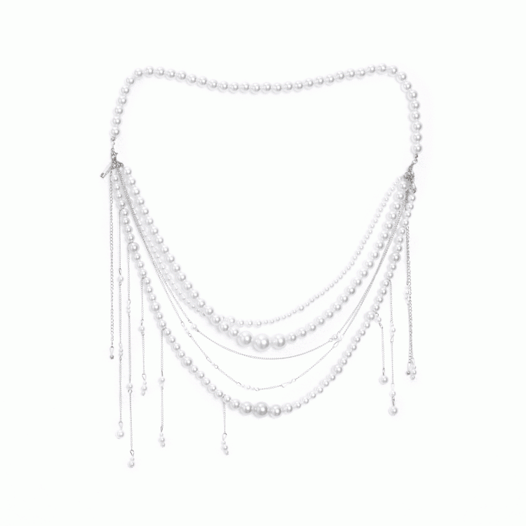 White Layered Beaded Waist Chain